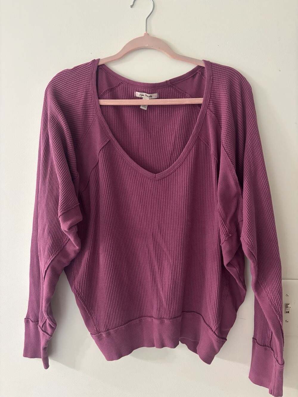 Free People Santa Clara Thermal V-Neck Long Sleeve Waffle Knit Top
